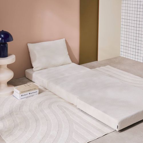 Chauffeuse Matelas Convertible Blanc Cassé Tissu Chenille 1 Place Fold