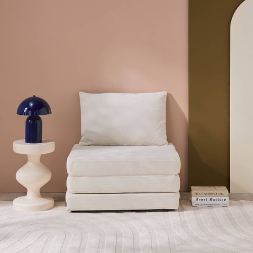 Chauffeuse Matelas Convertible Blanc Cassé Tissu Chenille 1 Place Fold