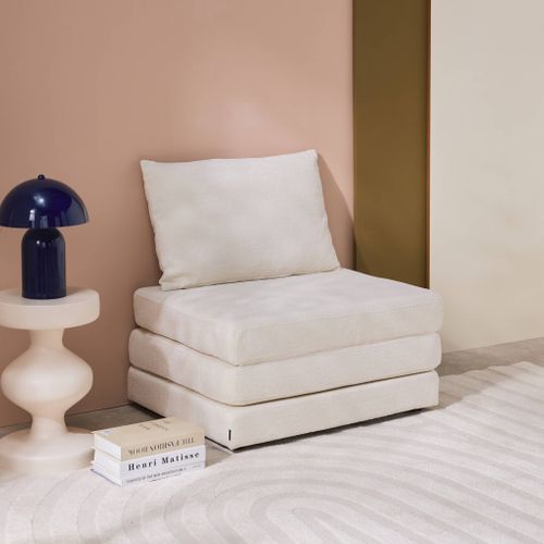 Chauffeuse Matelas Convertible Blanc Cassé Tissu Chenille 1 Place Fold