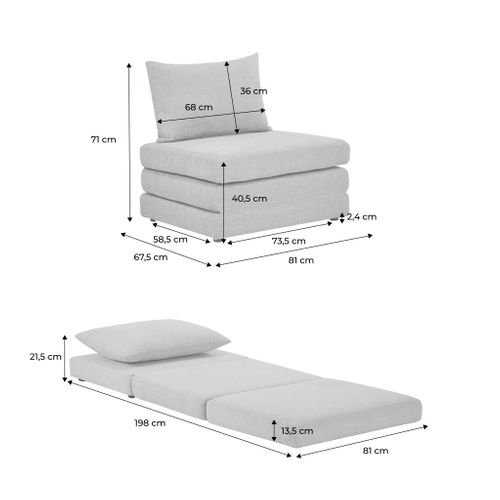 Chauffeuse Matelas Convertible Blanc Cassé Tissu Chenille 1 Place Fold