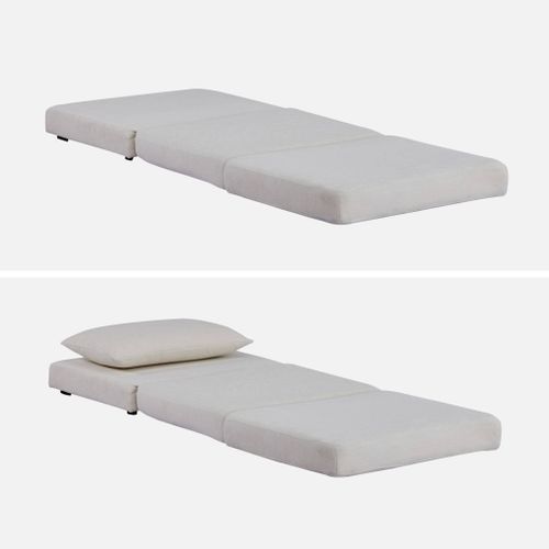Chauffeuse Matelas Convertible Blanc Cassé Tissu Chenille 1 Place Fold