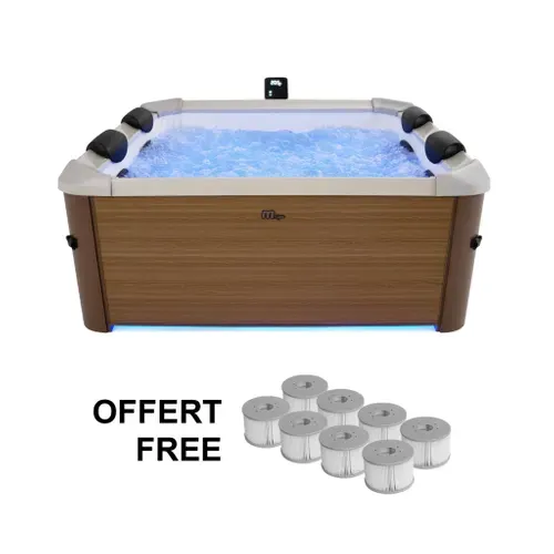 Spa Rigide 6 Places Hydromassages. 4 Coussins + 8 Filtres. Oslo Amber. Beige. L 160 X P 160 X H 65