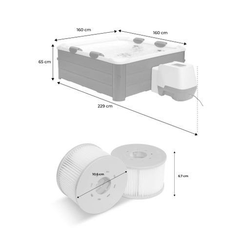 Spa Rigide Mspa 6 Places 4 Coussins Hydromassages. 8 Filtres + Bâche Incluse 180 Cm X 65 Cm