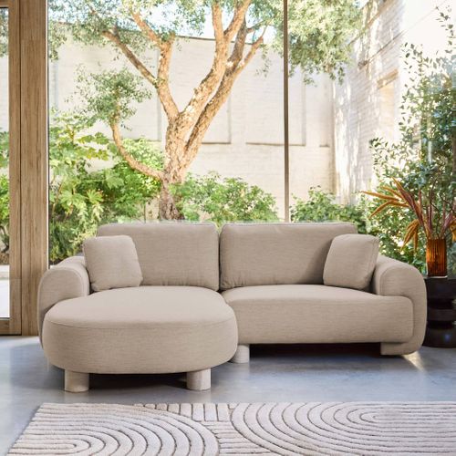 Canapé D'angle Gauche 3 Places Tissu Beige. Pieds Ronds L 231 X P 160 / 88 Cm - Zenio