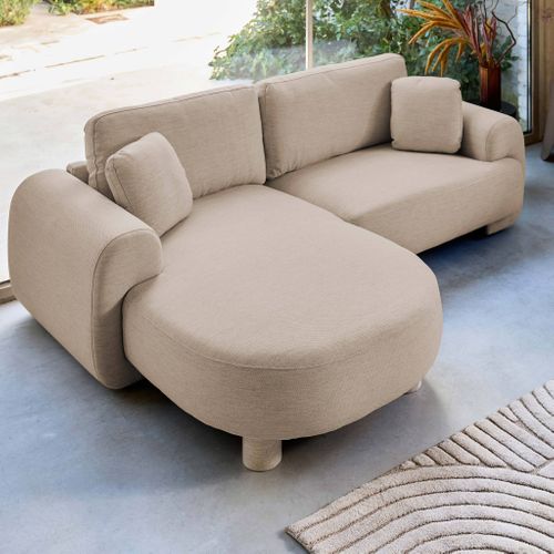 Canapé D'angle Gauche 3 Places Tissu Beige. Pieds Ronds L 231 X P 160 / 88 Cm - Zenio