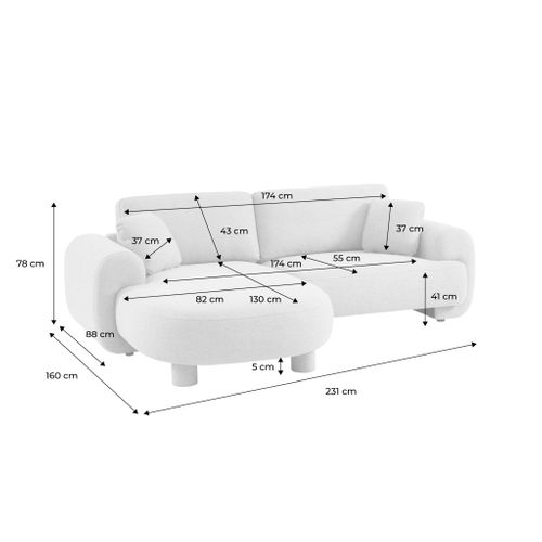 Canapé D'angle Gauche 3 Places Tissu Beige. Pieds Ronds L 231 X P 160 / 88 Cm - Zenio