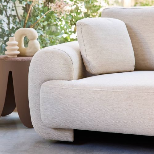 Canapé D'angle Droite 3 Places Tissu Crème. Pieds Ronds L 231 X P 160 / 88 Cm - Zenio