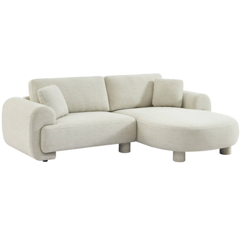 Canapé D'angle Droite 3 Places Tissu Crème. Pieds Ronds L 231 X P 160 / 88 Cm - Zenio