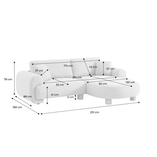 Canapé D'angle Droite 3 Places Tissu Crème. Pieds Ronds L 231 X P 160 / 88 Cm - Zenio