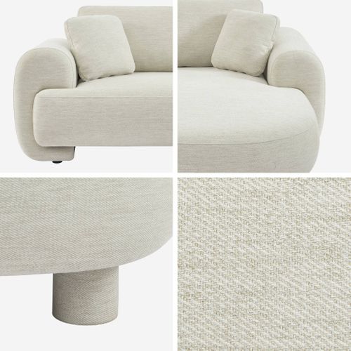 Canapé D'angle Droite 3 Places Tissu Crème. Pieds Ronds L 231 X P 160 / 88 Cm - Zenio