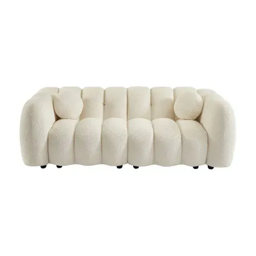 Canapé 3 Places Coquillage En Bouclette Blanc L 221 X P 100 X H 76cm - Perla