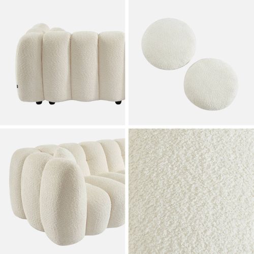 Canapé 3 Places Coquillage En Bouclette Blanc L 221 X P 100 X H 76cm - Perla