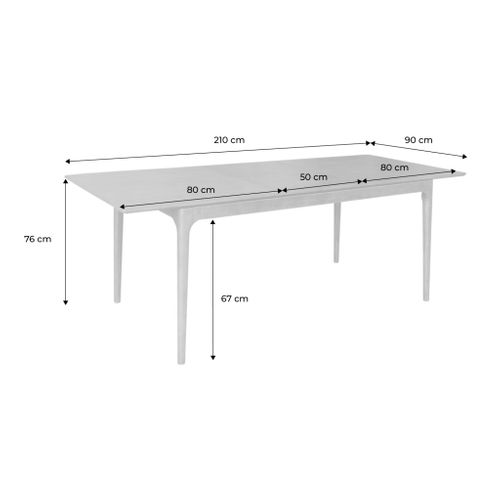 Table à Manger Rectangulaire Extensible Bois D'hévéa Et Placage Frêne Naturel 6-8 Places - 160/210