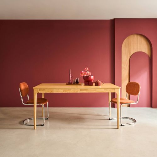 Table à Manger Rectangulaire Extensible Bois D'hévéa Et Placage Frêne Naturel 6-8 Places - 160/210