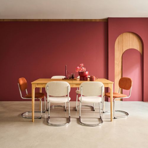 Table à Manger Rectangulaire Extensible Bois D'hévéa Et Placage Frêne Naturel 6-8 Places - 160/210