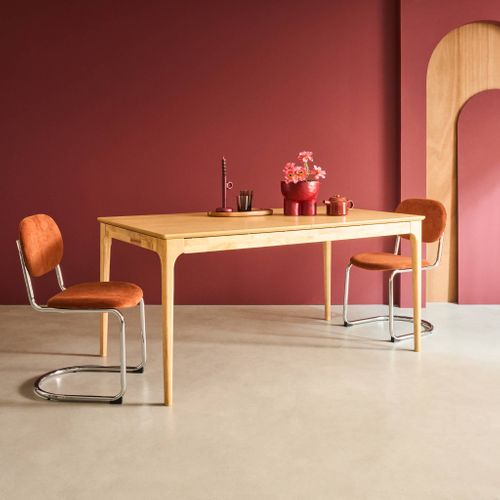 Table à Manger Rectangulaire Extensible Bois D'hévéa Et Placage Frêne Naturel 6-8 Places - 160/210