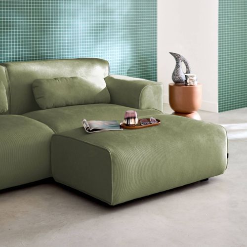 Pouf. Module Pour Canapé. Repose-pieds Pour Canapé 3 Places En Velours Côtelé Vert. L 102 X P 70 X