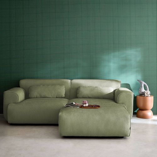 Pouf. Module Pour Canapé. Repose-pieds Pour Canapé 3 Places En Velours Côtelé Vert. L 102 X P 70 X