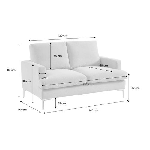 Canapé 2 Places En Tissu Blanc Cassé L 143 X P 90 X H 89cm - Hans