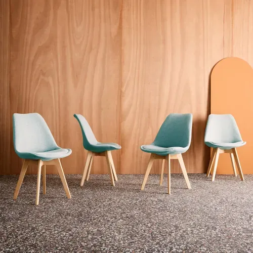 Lot De 4 Chaises Scandinaves Revêtement Tissu Bleu Clair. Pieds Bois De Hêtre - Nils