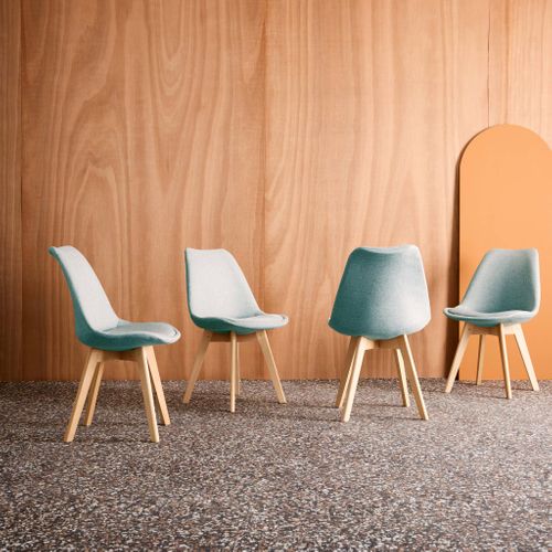 Lot De 4 Chaises Scandinaves Revêtement Tissu Bleu Clair. Pieds Bois De Hêtre - Nils
