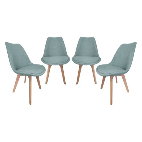 Lot De 4 Chaises Scandinaves Revêtement Tissu Bleu Clair. Pieds Bois De Hêtre - Nils