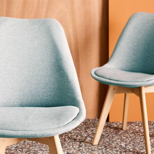 Lot De 4 Chaises Scandinaves Revêtement Tissu Bleu Clair. Pieds Bois De Hêtre - Nils