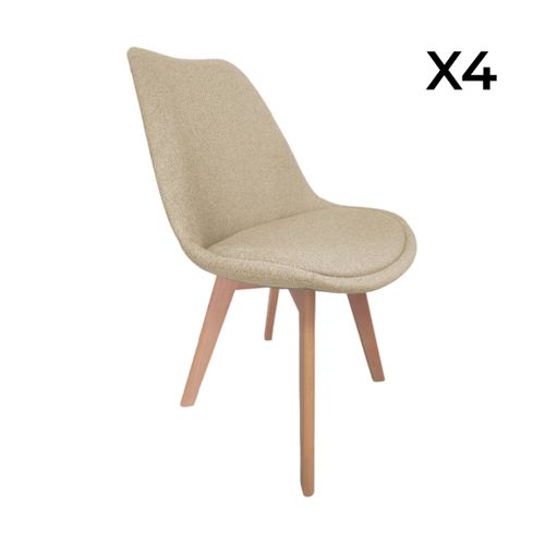 Lot De 4 Chaises Scandinaves Revêtement Tissu Taupe. Pieds Bois De Hêtre - Nils