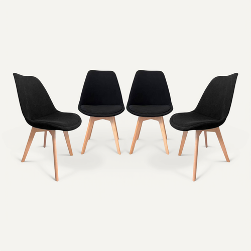 Lot De 4 Chaises Scandinaves Revêtement Velours Côtelé Noir. Pieds Bois De Hêtre - Nils