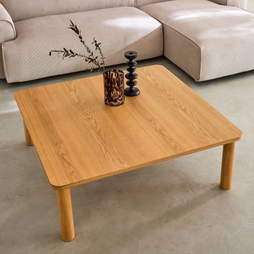 Table Basse Carrée Bois D'hévéa Placage Chêne Naturel - 100 X 100 X 35 Cm - Solène