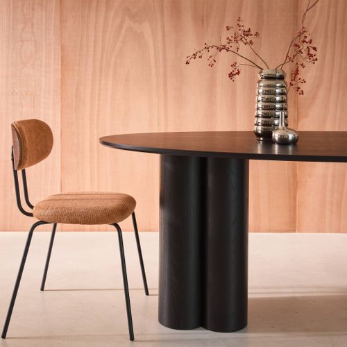 Table à Manger Ovale Bois D'hévéa Et Placage Chêne Noir 8 Places 220cm - Leonore