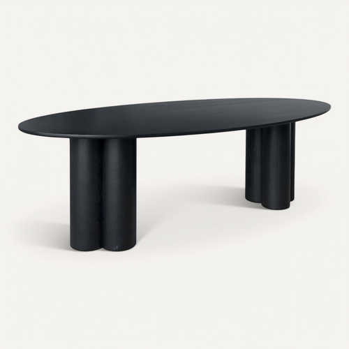 Table à Manger Ovale Bois D'hévéa Et Placage Chêne Noir 8 Places 220cm - Leonore