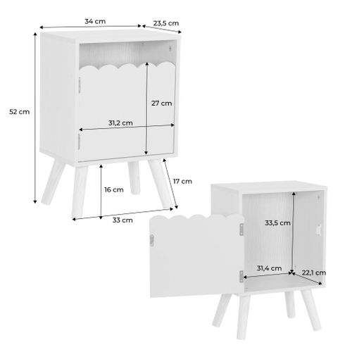 Table De Chevet Enfant Décor Bois Naturel 1 Porte. Pieds Bois De Pin - 34 X 23.5 X 52 Cm - Azur