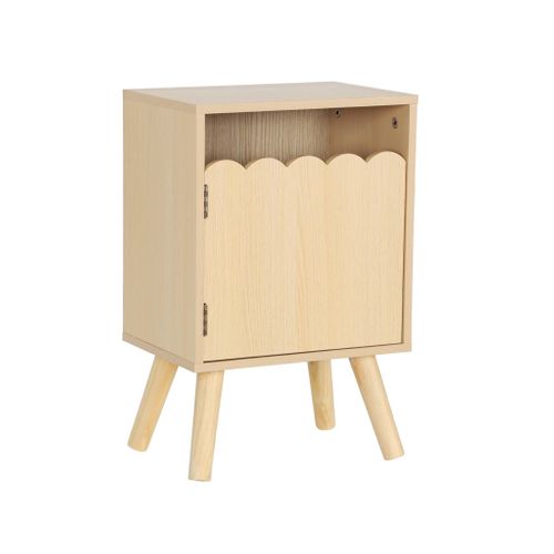 Table De Chevet Enfant Décor Bois Naturel 1 Porte. Pieds Bois De Pin - 34 X 23.5 X 52 Cm - Azur