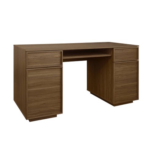 Bureau Effet Bois Noyer 2 Portes 2 Tiroirs 1 Niche 140cm - L 140 X P 55 X H 77cm - Kuba