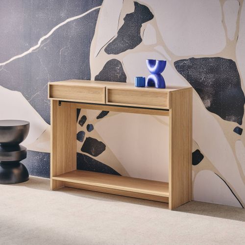 Console Effet Bois Naturel 2 Tiroirs Et étagère - L 100 X P 33 X H 78cm - Kuba