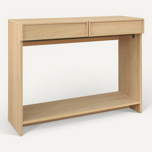 Console Effet Bois Naturel 2 Tiroirs Et étagère - L 100 X P 33 X H 78cm - Kuba