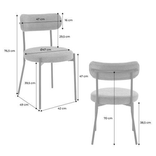Lot De Deux Chaises Métal Et Tissu Chenille Gris L 47 X P 49 X H 76.5cm - Livia