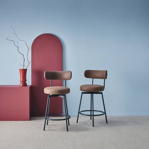Lot De Deux Tabourets De Bar Assise Rotative Métal Noir Et Simili ...