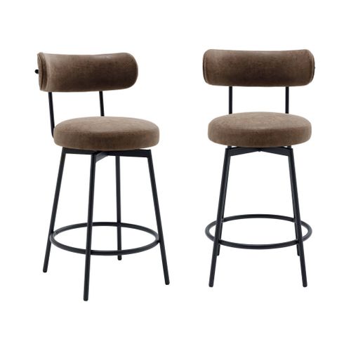 Lot De Deux Tabourets De Bar Assise Rotative Métal Noir Et Simili ...