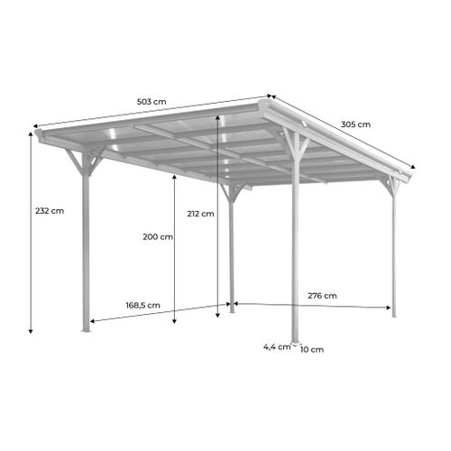 Carport Aluminium. Polycarbonate Et Acier Inoxydable 15m² Anthracite - 1 Voiture Max. - Le Born