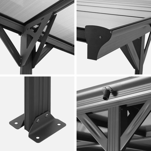 Carport Aluminium. Polycarbonate Et Acier Inoxydable 15m² Anthracite - 1 Voiture Max. - Le Born