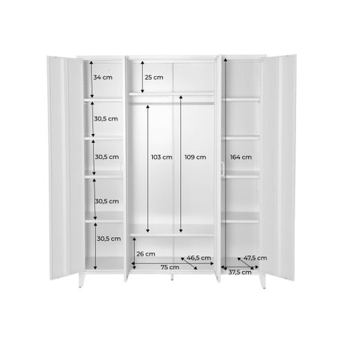 Armoire Chambre Dressing Industriel Métal Beige 4 Portes. 10 étagères. 1 Penderie