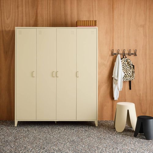 Armoire Chambre Dressing Industriel Métal Beige 4 Portes. 10 étagères. 1 Penderie