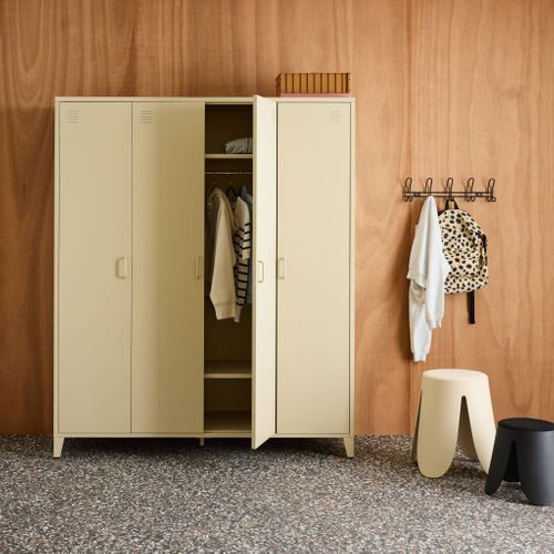 Armoire Chambre Dressing Industriel Métal Beige 4 Portes. 10 étagères. 1 Penderie