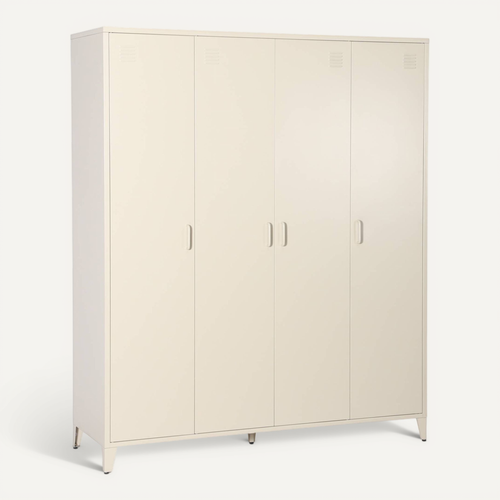 Armoire Chambre Dressing Industriel Métal Beige 4 Portes. 10 étagères. 1 Penderie