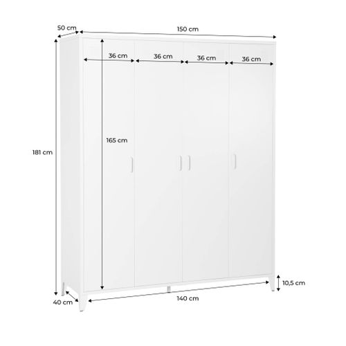 Armoire Chambre Dressing Industriel Métal Beige 4 Portes. 10 étagères. 1 Penderie