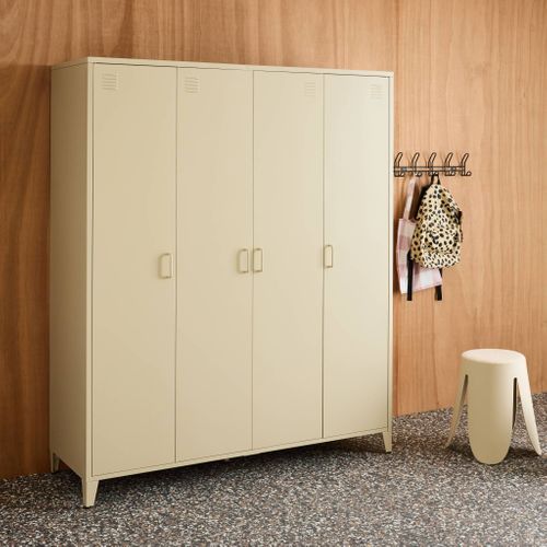 Armoire Chambre Dressing Industriel Métal Beige 4 Portes. 10 étagères. 1 Penderie