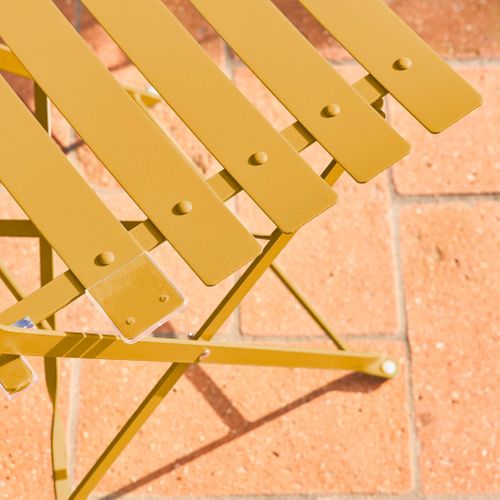 Table De Jardin Bistrot Pliante Métal + 2 Assises Ocre D.60 X 70cm. Acier Thermolaqué