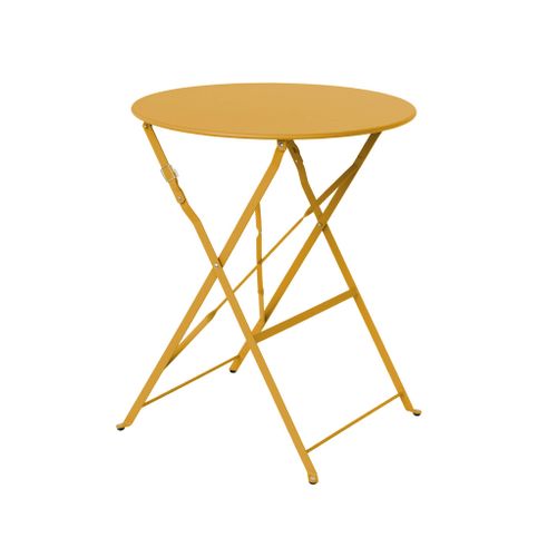 Table De Jardin Bistrot Pliante Métal + 2 Assises Ocre D.60 X 70cm. Acier Thermolaqué